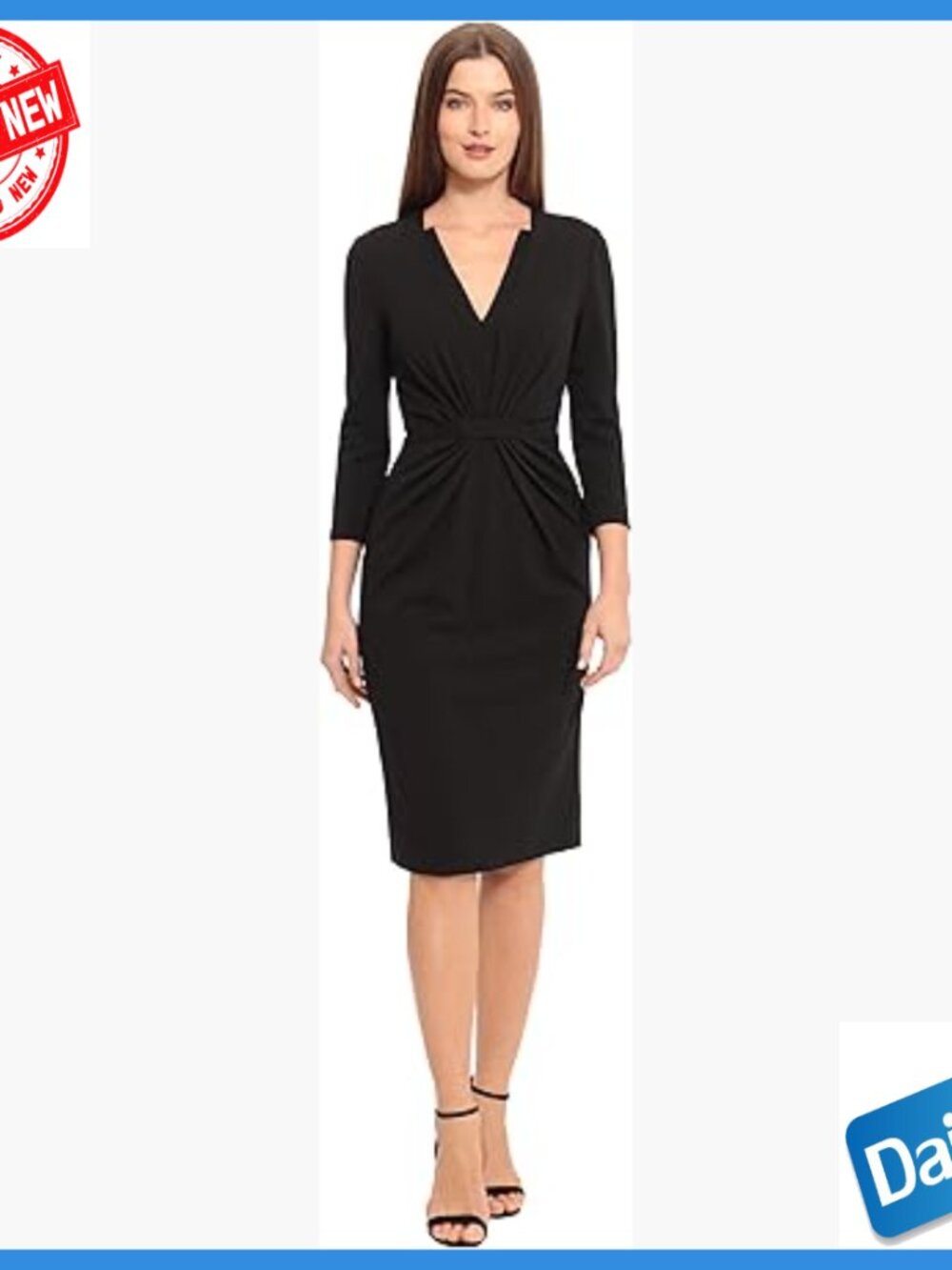 Sophisticated Sheath Dress with V-Neck and 3/4 Sleeves for Office Event